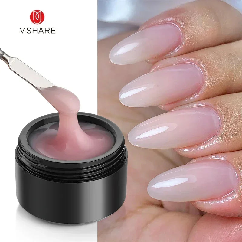 MSHARE 50ml Natural Nails Gel Builder Nalil Tpo Free Self Leveling Gel for Nail Extension Construction Pink Shade UV Led Gel Blushimmer