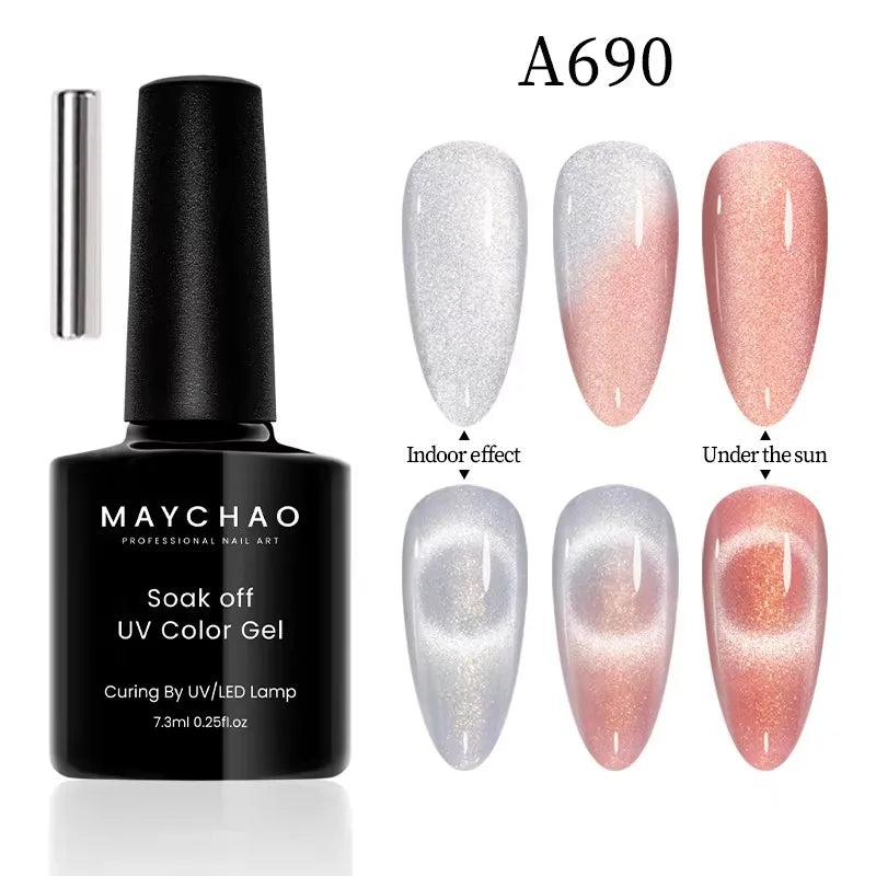 MAYCHAORomantic Galaxy Cat Eye Gel Nail Polish With Magnet Soak off UV Holographic Magnetic Rainbow Gel Polish for Nail Manicure Blushimmer