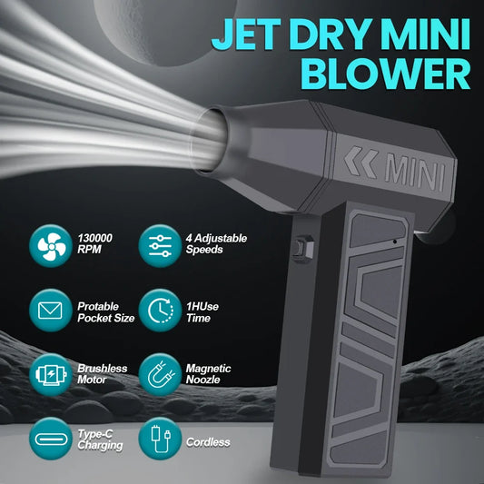 Turbo Fan Electric Air Duster Portable 130000RPM Cleaning Jet Blower Tool Car Blowing Snow 4 Gears adjustable Type-C Charging Selvanelle