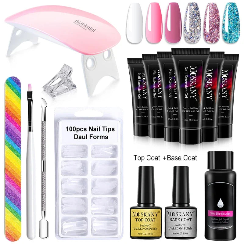 Poly Nail Gel Full Set With 6W LED Lamp Nail Set For Beginner Nail Tips Art 3D Design Decoration Extension Manicure Tools Kit Blushimmer