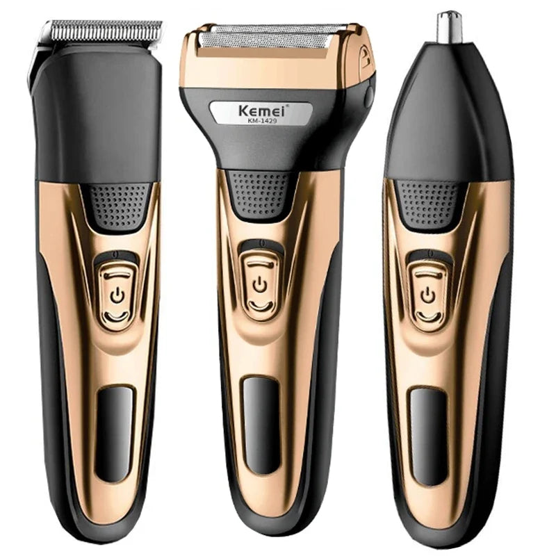 Kemei 3in1 Grooming Kit Electric Shaver For Men Beard Hair Trimmer Body Nose Ear Shaving Machine Face Razor Rechargeable Noventix