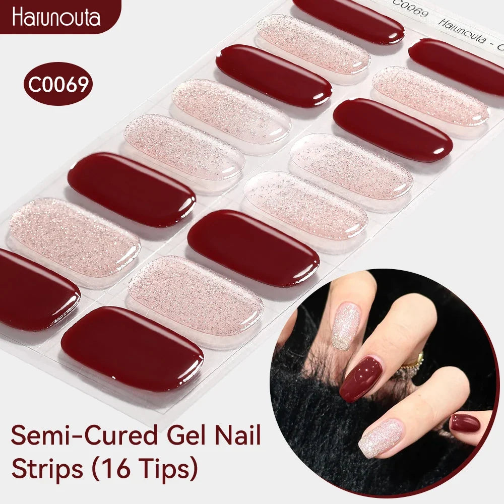 Gradient Auroras Semi Cured Gel Nail Strips Sparkly Shinning DIY Gel Polish Stickers for Nails Works with UV/LED Nail Lamps Blushimmer