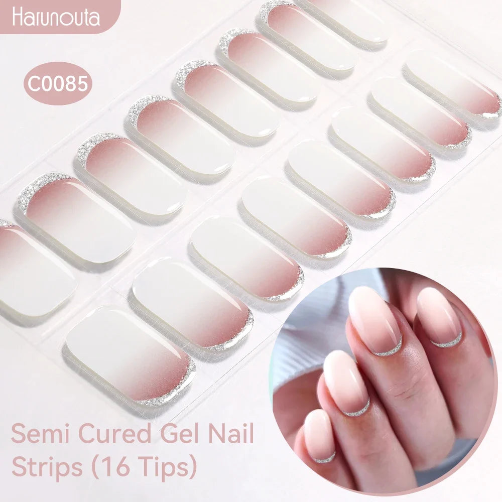 Gradient Auroras Semi Cured Gel Nail Strips Sparkly Shinning DIY Gel Polish Stickers for Nails Works with UV/LED Nail Lamps Blushimmer