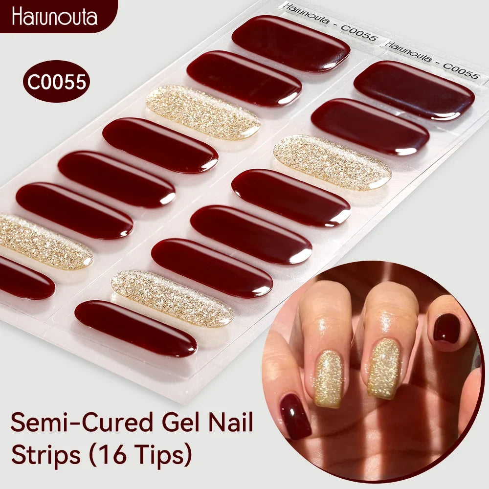 Gradient Auroras Semi Cured Gel Nail Strips Sparkly Shinning DIY Gel Polish Stickers for Nails Works with UV/LED Nail Lamps Blushimmer
