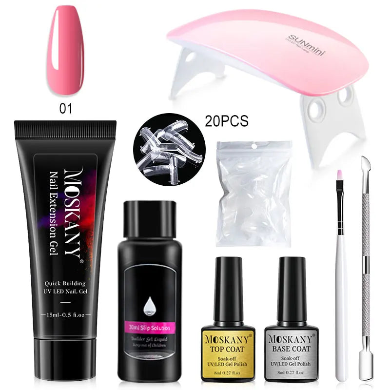 Poly Nail Gel Full Set With 6W LED Lamp Nail Set For Beginner Nail Tips Art 3D Design Decoration Extension Manicure Tools Kit Blushimmer