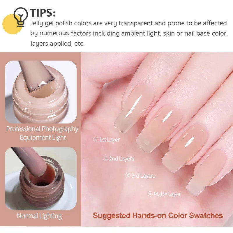 BORN PRETTY Jelly Nude Gel Nail Polish 10ml Light Pink Peach Translucent Color UV Light Cure Gel Varnish Nail Art DIY at Home Blushimmer