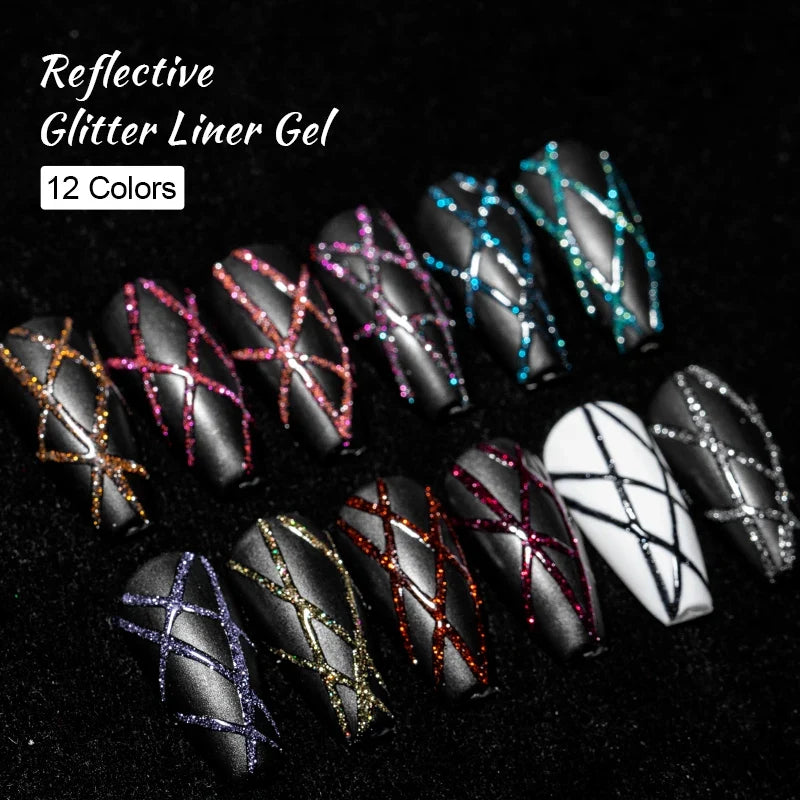2/4/6pcs Reflective Glitter Liner Gel Nail Polish Set Pull Line Graffiti Painting Stripe DIY French Nails Design Painting Gel Blushimmer