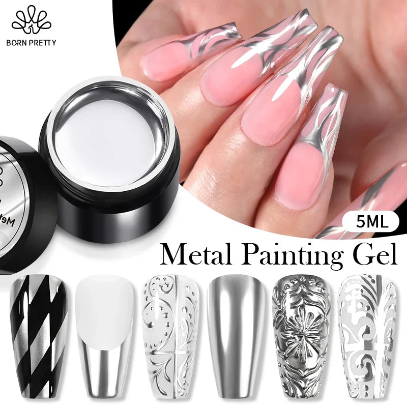 BORN PRETTY 5ml Metallic Painting Gel Polish Strong Silver Effection Nail Art Soak Off Gel Nail Polish Silver Mirror Gel Blushimmer