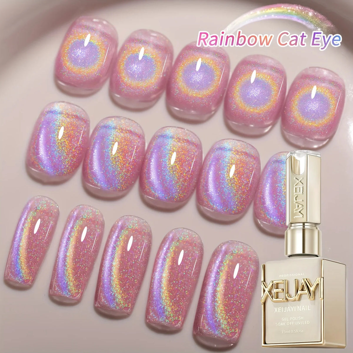 15Ml Rainbow Cat's Eye gel nail polish, UV LED curing, long-acting fast drying nail art gel - ideal gift for women For Spring Blushimmer