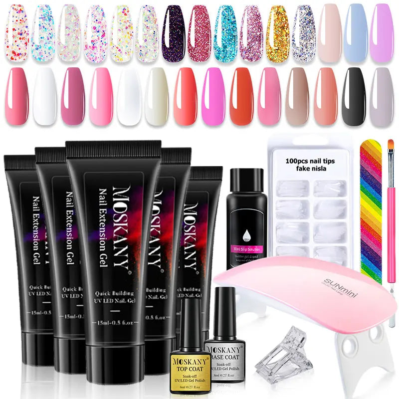 Poly Nail Gel Full Set With 6W LED Lamp Nail Set For Beginner Nail Tips Art 3D Design Decoration Extension Manicure Tools Kit Blushimmer