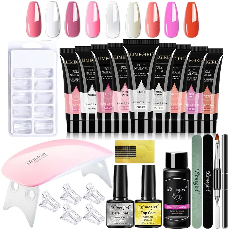 limegirl 15ml Extension Nail Gel Set 6W LED Lamp Full Manicure Set Finger Extend Mold Nail Kit All For Quick Extension Tool Kit Blushimmer