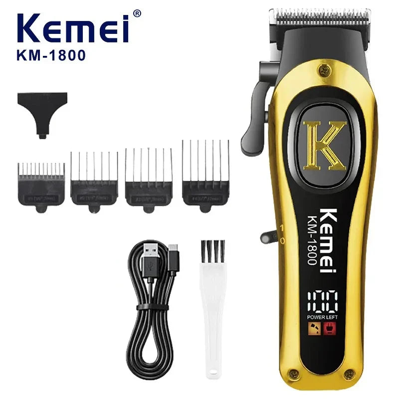 Kemei 1800 Professional Barber Hair Clippers Cordless Electric Hair Trimmers LCD Display Rechargeable Hair Cutting Kit for Men Noventix