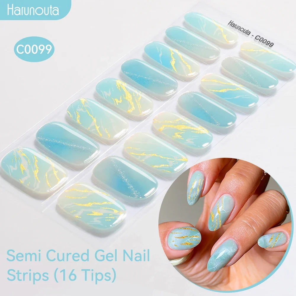 Gradient Auroras Semi Cured Gel Nail Strips Sparkly Shinning DIY Gel Polish Stickers for Nails Works with UV/LED Nail Lamps Blushimmer