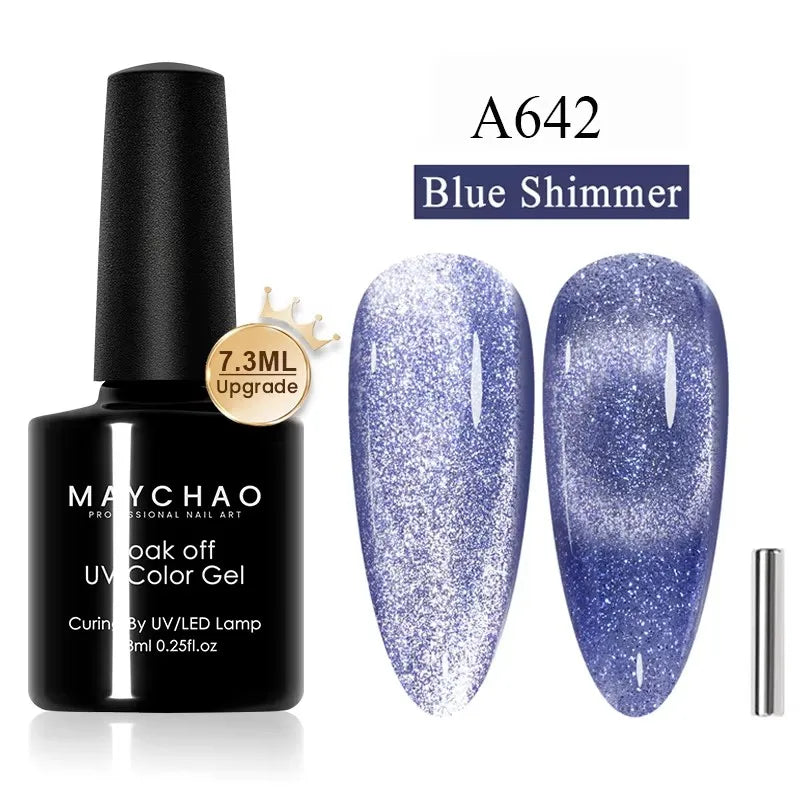 MAYCHAORomantic Galaxy Cat Eye Gel Nail Polish With Magnet Soak off UV Holographic Magnetic Rainbow Gel Polish for Nail Manicure Blushimmer