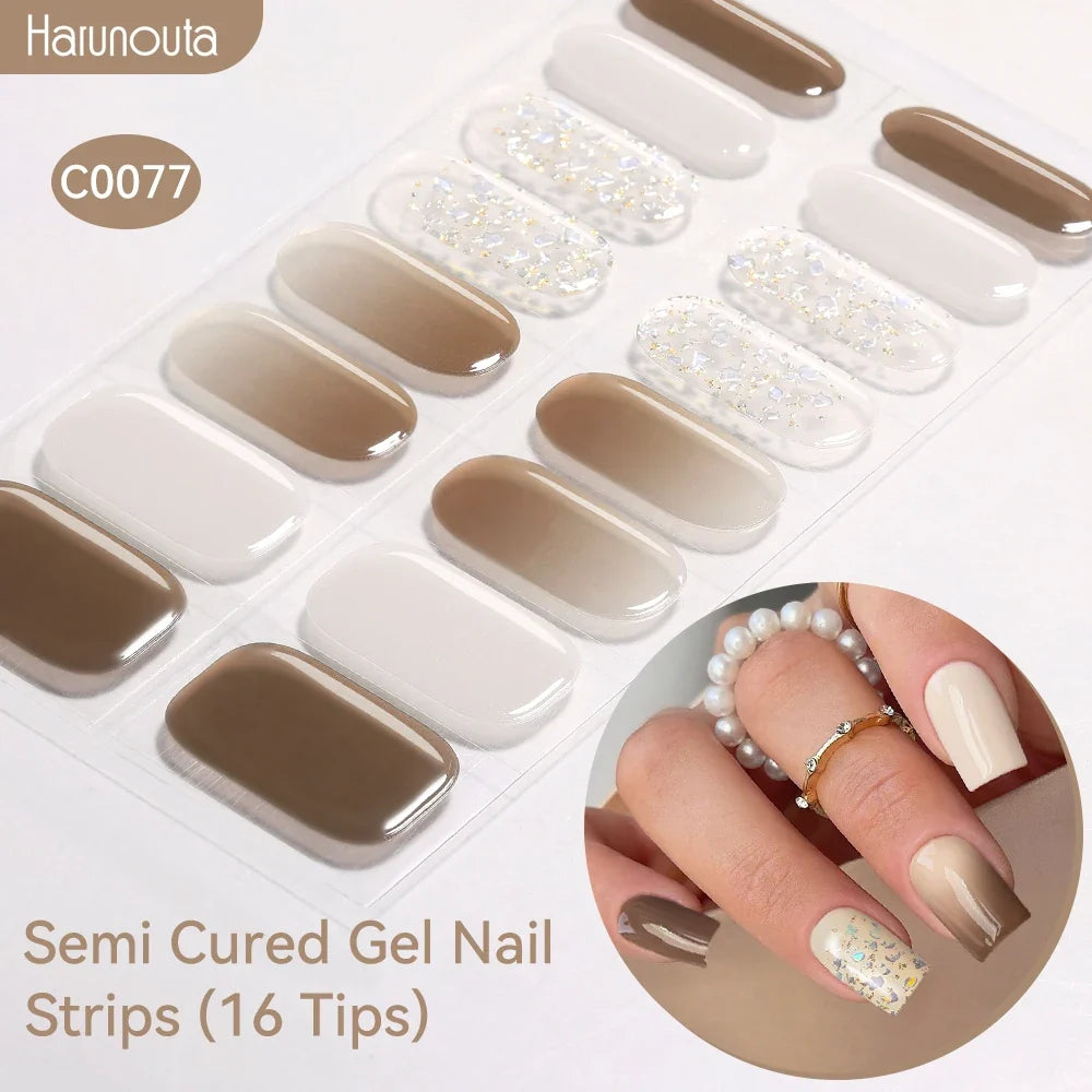 Gradient Auroras Semi Cured Gel Nail Strips Sparkly Shinning DIY Gel Polish Stickers for Nails Works with UV/LED Nail Lamps Blushimmer