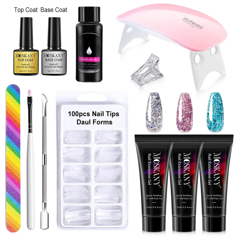 Poly Nail Gel Full Set With 6W LED Lamp Nail Set For Beginner Nail Tips Art 3D Design Decoration Extension Manicure Tools Kit Blushimmer