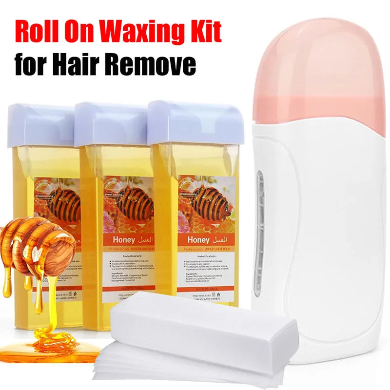 Roll On Waxing Kit With Wax Cartridges And Wax Strips 3 In 1 Soft Wax Heater Kit Hair Removal Wax Wax Paper Waxing Kits Warmer Noventix