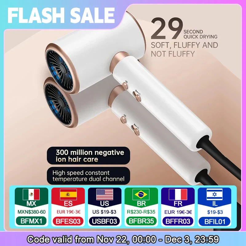 Hair Dryer, High-Speed Electric Turbine Airflow, Low Noise, Constant Temperature And Quick Drying, Suitable For Home Salons. WTN Essentials