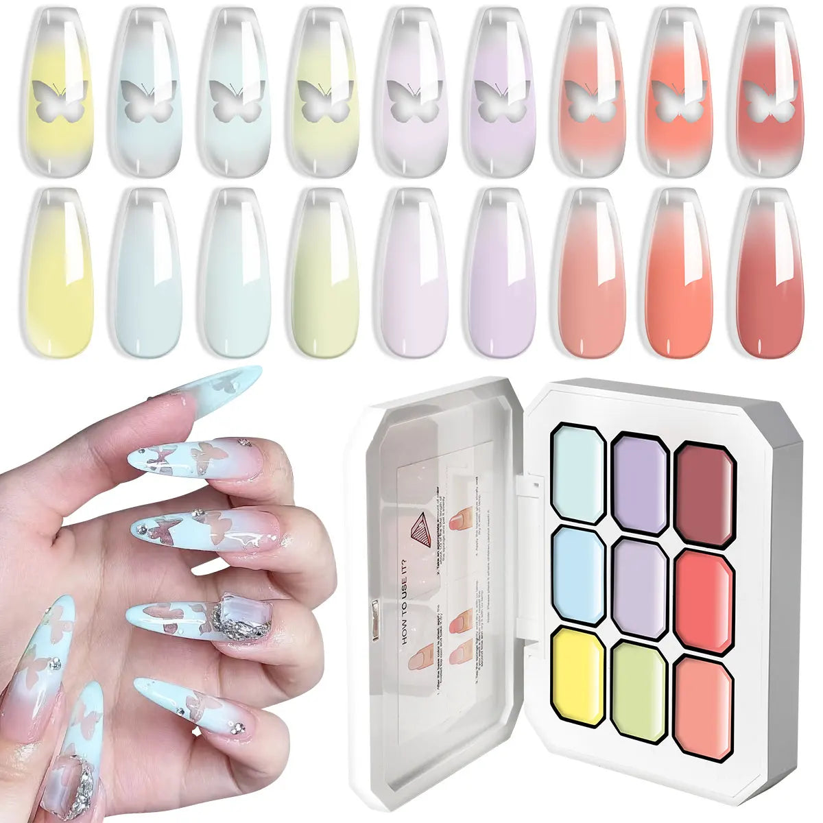 LIMEGIRL 9 Color Gradient Painting Gel Nail Art Gradient Color DIY Design Gel Quick Flower Paint Engraving Gel Nail Polish Blushimmer