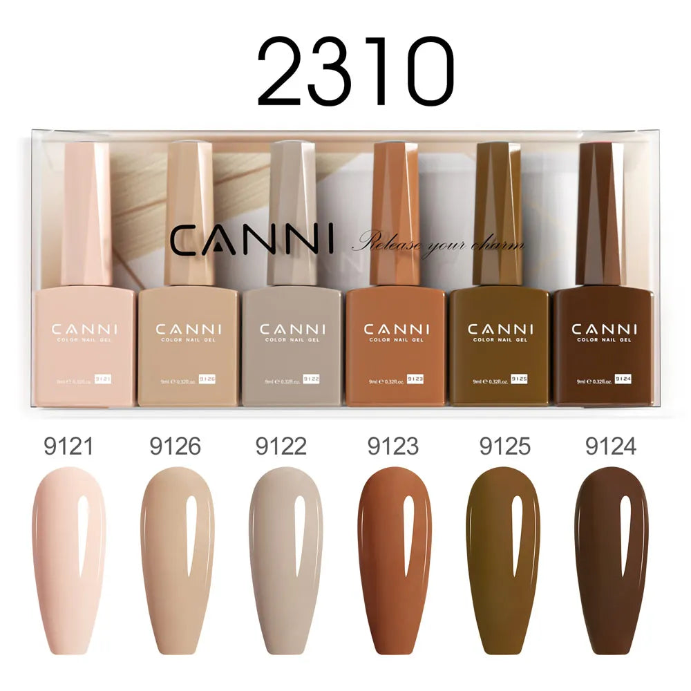 6pcs*9ml CANNI HEMA FREE Nail Gel Polish Set Gorgeous Color Semi Permanent Pigmented Painting Gel Soak off UV LED Gel Nails Kit Blushimmer