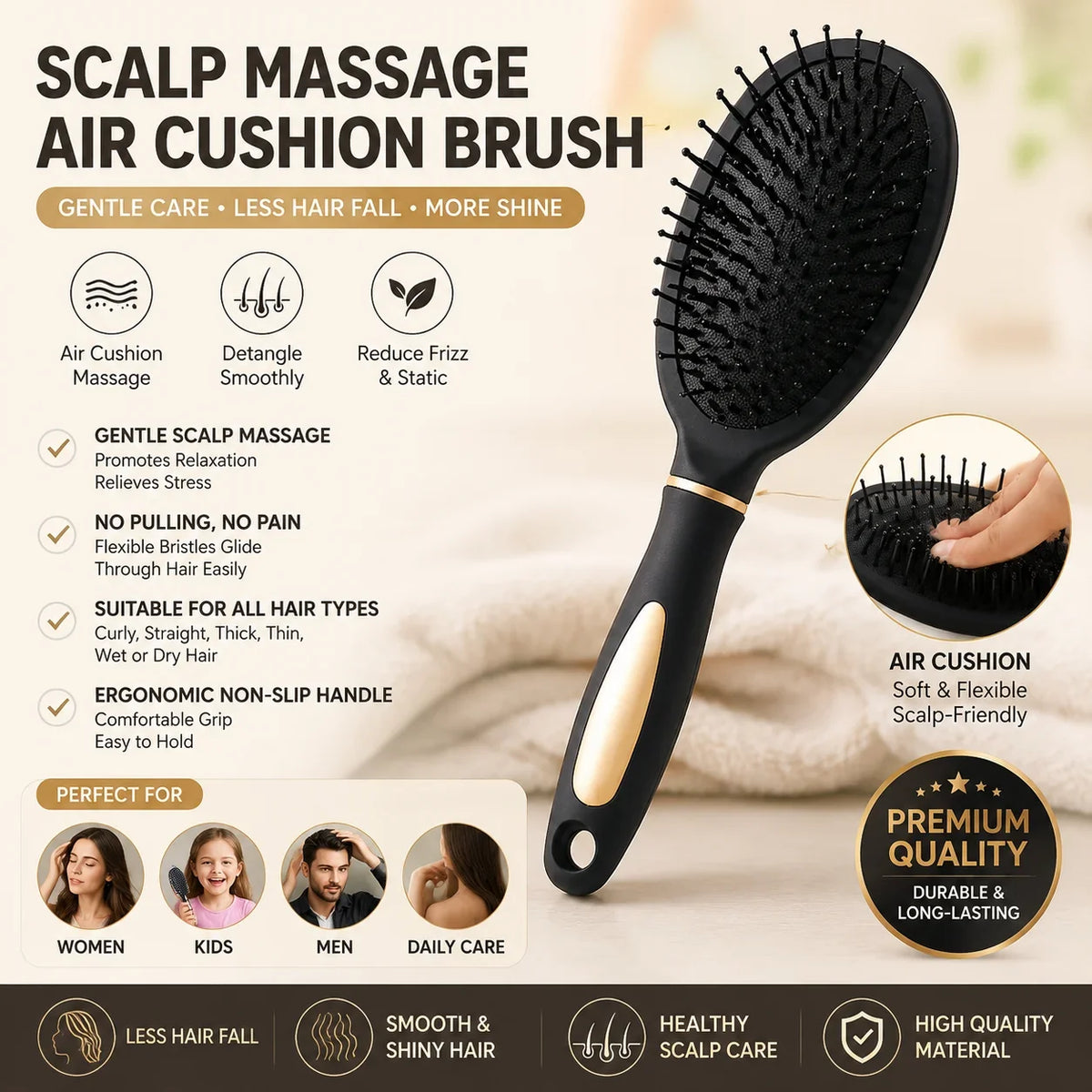 Scalp Massage Air Cushion Hair Brush Anti Tangle Detangling Comb Reduce Hair Fall Anti Static Hair Care Brush for Women Kids Men Game On Interactive LLC (OnlyTenBucks.com)