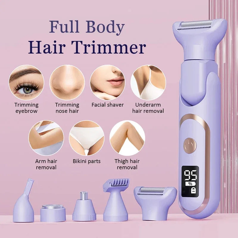 5 in 1 Electric Razor for Women Shaver Lady Shaver Body Hair Trimmer for Armpit Bikini Arm Leg Face Mustache Portable Painless Noventix