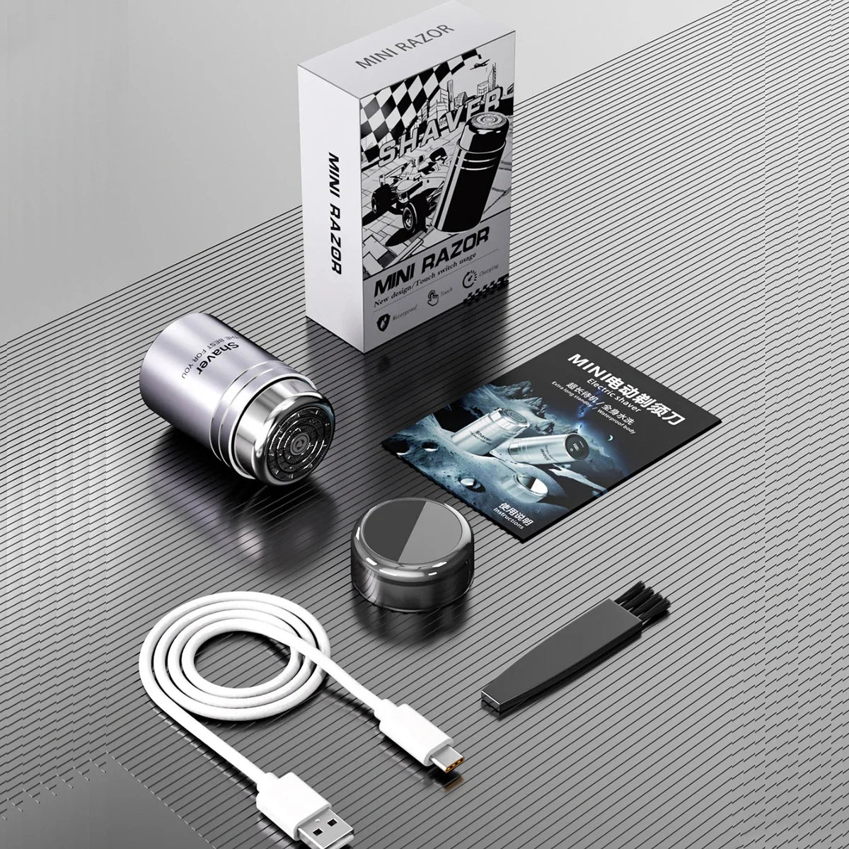 Electrical Mini Shaver for Men 3D Floating Blade IPX7 Washable Type-C USB Rechargeable Shaving Beard Machine for Home Travel Noventix
