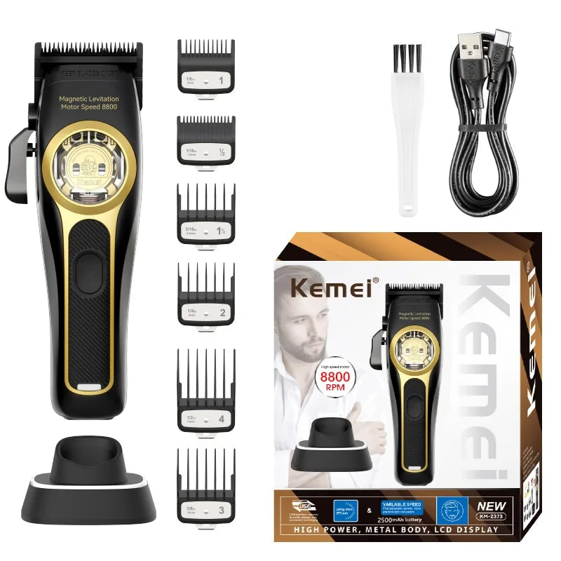 Kemei Professional Hair Clipper Magnetic Levitation Motor 8800 Rpm Charging Base Hair Clipper Men's Hair Clipper KM-2373 Noventix