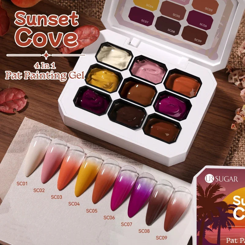 UR SUGAR 9 Colors Gradient Painting Gel Nail Art Gradient Color DIY Design Gel 4 In 1 Used For Gradient Nail Stamping Pattern Blushimmer