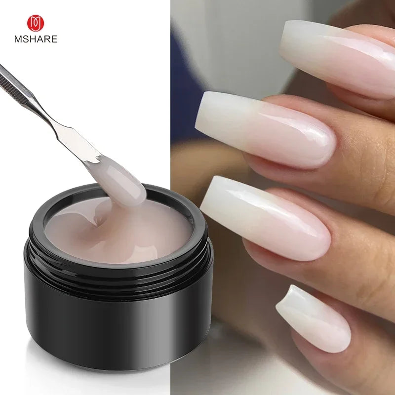 MSHARE 50ml Natural Nails Gel Builder Nalil Tpo Free Self Leveling Gel for Nail Extension Construction Pink Shade UV Led Gel Blushimmer