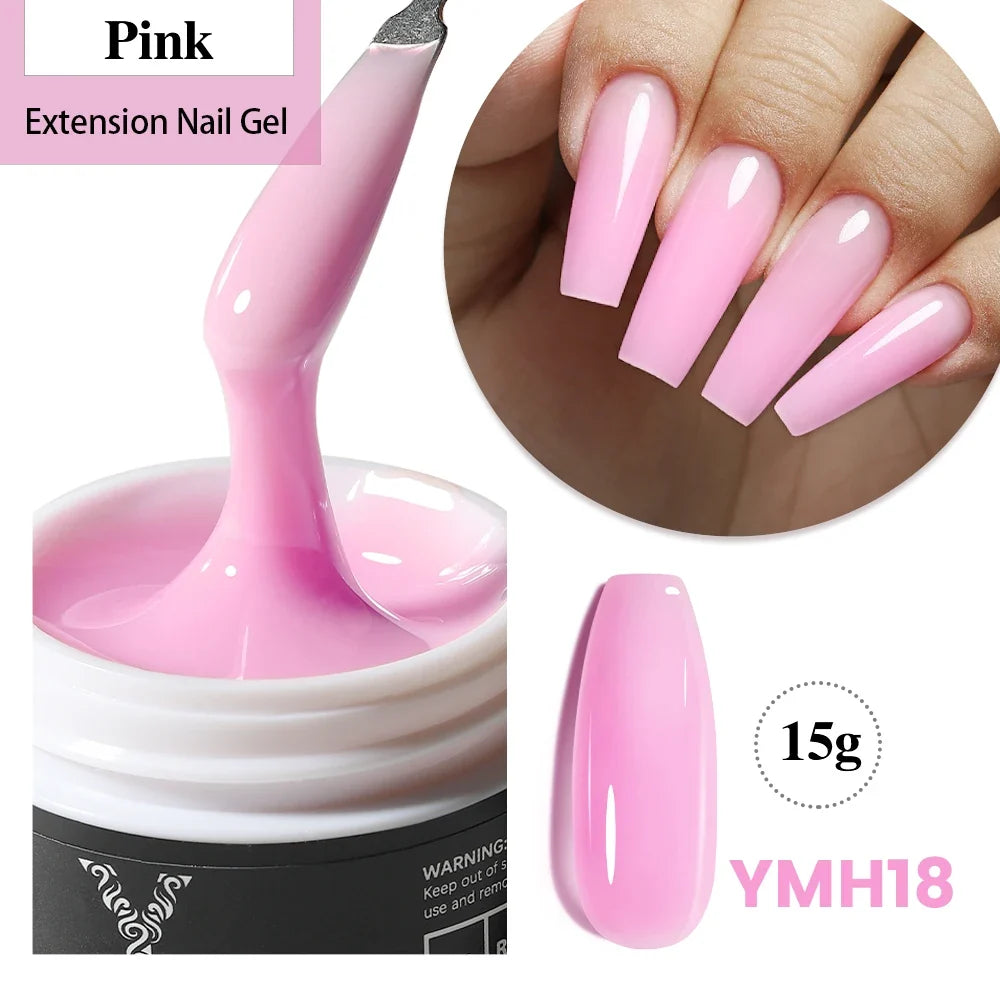 YOKEFELLOW 15g Jelly Extension Gel Nail Polish Nude Pink Clear Building Construct Extend Gel Soak Off UV LED Acrylic Gel Varnish Blushimmer