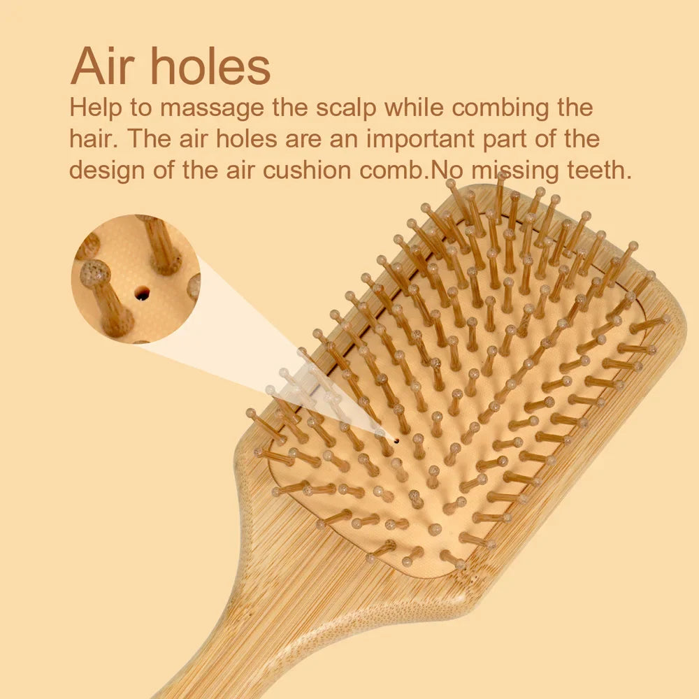 Natural Bamboo Air Cushion Hair Brush with Gift Box - Wooden Massage Comb for Smoothing Detangling Anti-Static Hair Care WTN Essentials