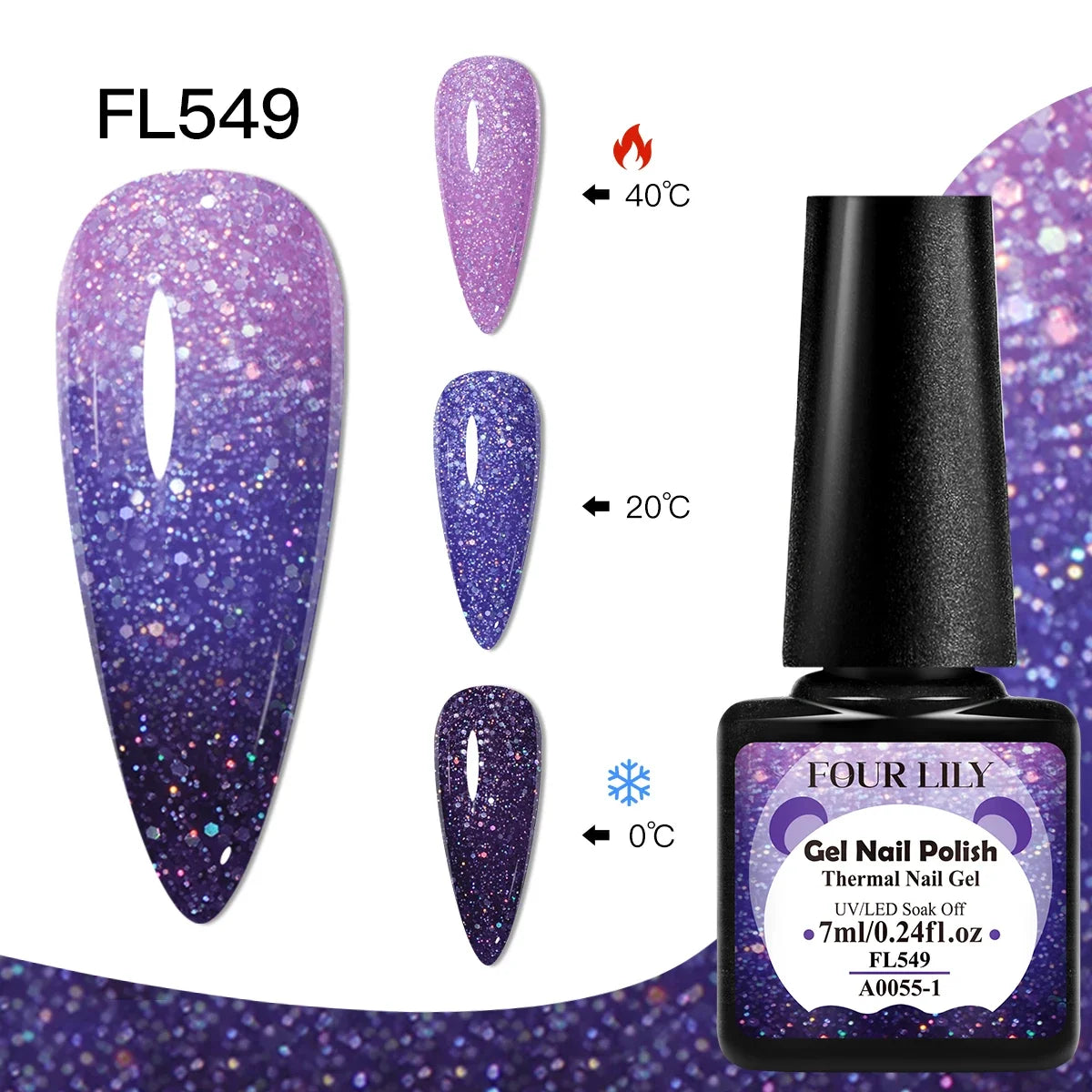 FOUR LILY 7ml Thermal Nail Gel Polish 3 Colors Changing Semi Permanent Soak Off UV/LED Nail Supplies Gel for Manicure Design Blushimmer