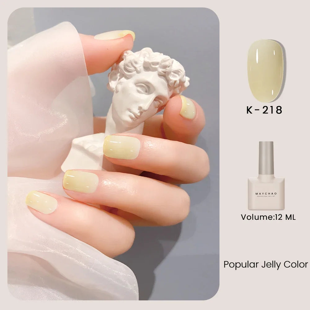 MAYCHAO 12ml Jelly Gel Nail Polish Semi Permanent Top Coat Soak Off UV LED Gel Art Nail Varnish Manicure Long Lasting Nail Gel Blushimmer