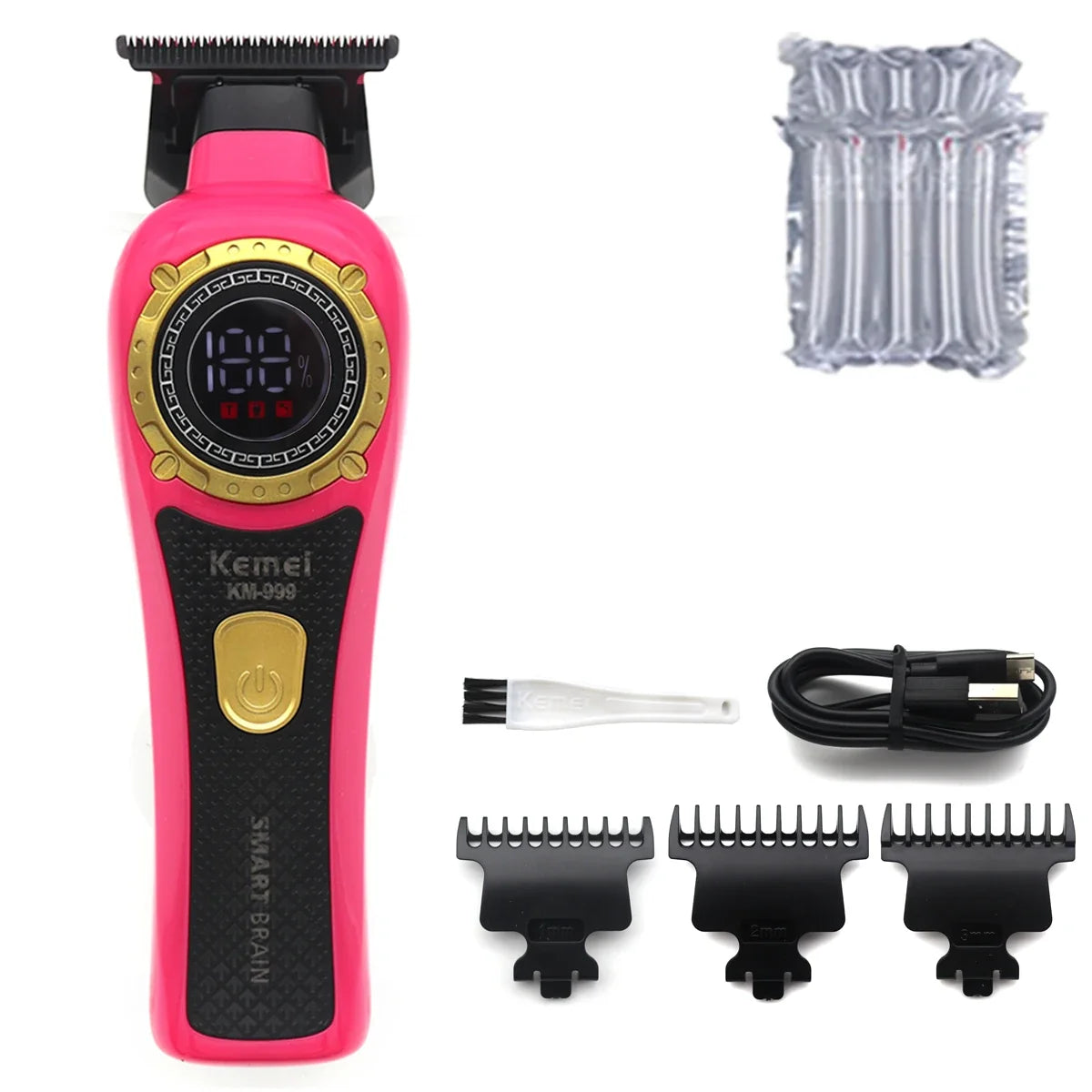 Kemei DLC T-Blade Zero Gapped LED Display Cordless USB Professional Hair Clipper Finishing Machine KM-999 Hair Trimmer for Men Noventix