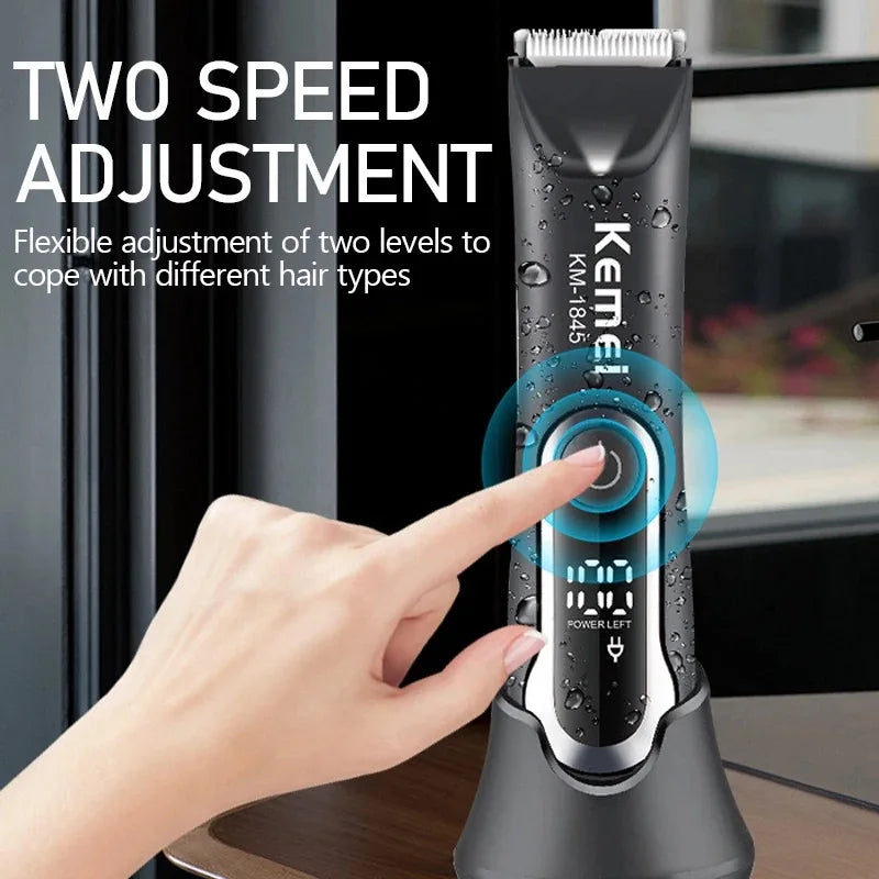 Kemei Groin Hair Trimmer Men Electric Clippers Waterproof  Trimmer for Pubic Body Hair Grooming Kit Ceramic Blade Razor KM-1845 Noventix