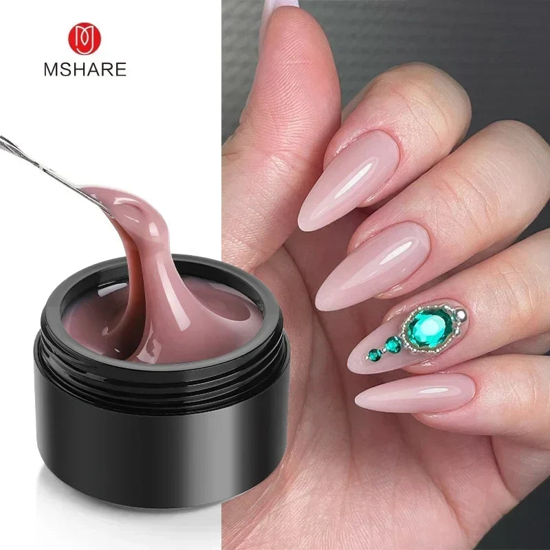 MSHARE 50ml Natural Nails Gel Builder Nalil Tpo Free Self Leveling Gel for Nail Extension Construction Pink Shade UV Led Gel Blushimmer