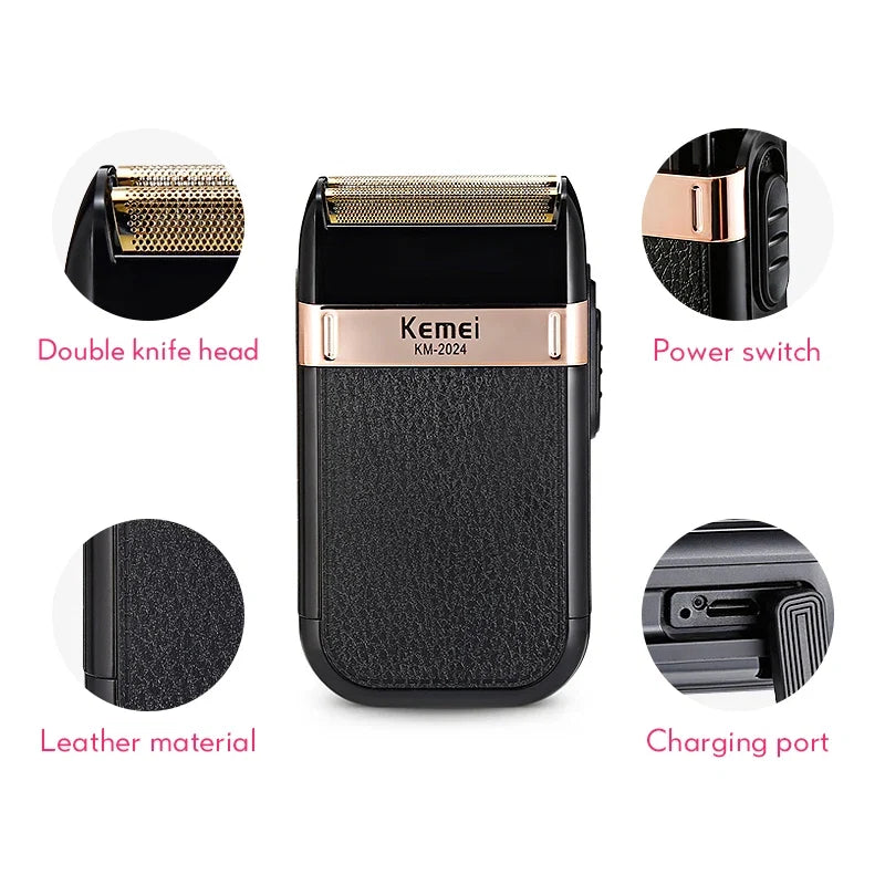 Kemei Twin Blade Waterproof Reciprocating Cordless Razor USB Rechargeable Shaving Machine Electric Shaver for Men Barber Trimmer Noventix
