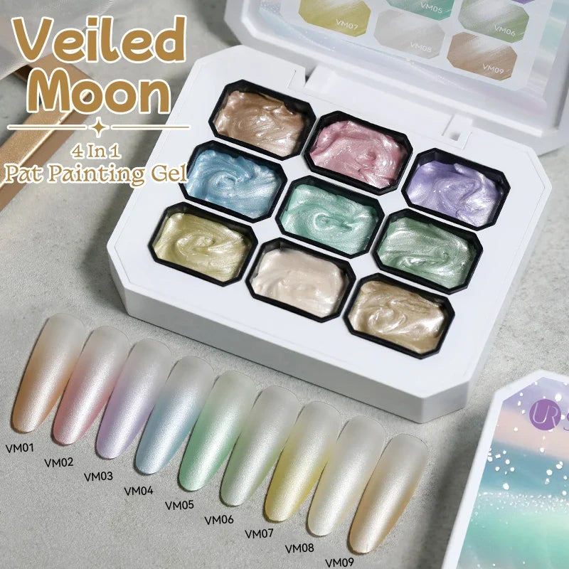 UR SUGAR 9 Colors Gradient Painting Gel Nail Art Gradient Color DIY Design Gel 4 In 1 Used For Gradient Nail Stamping Pattern Blushimmer
