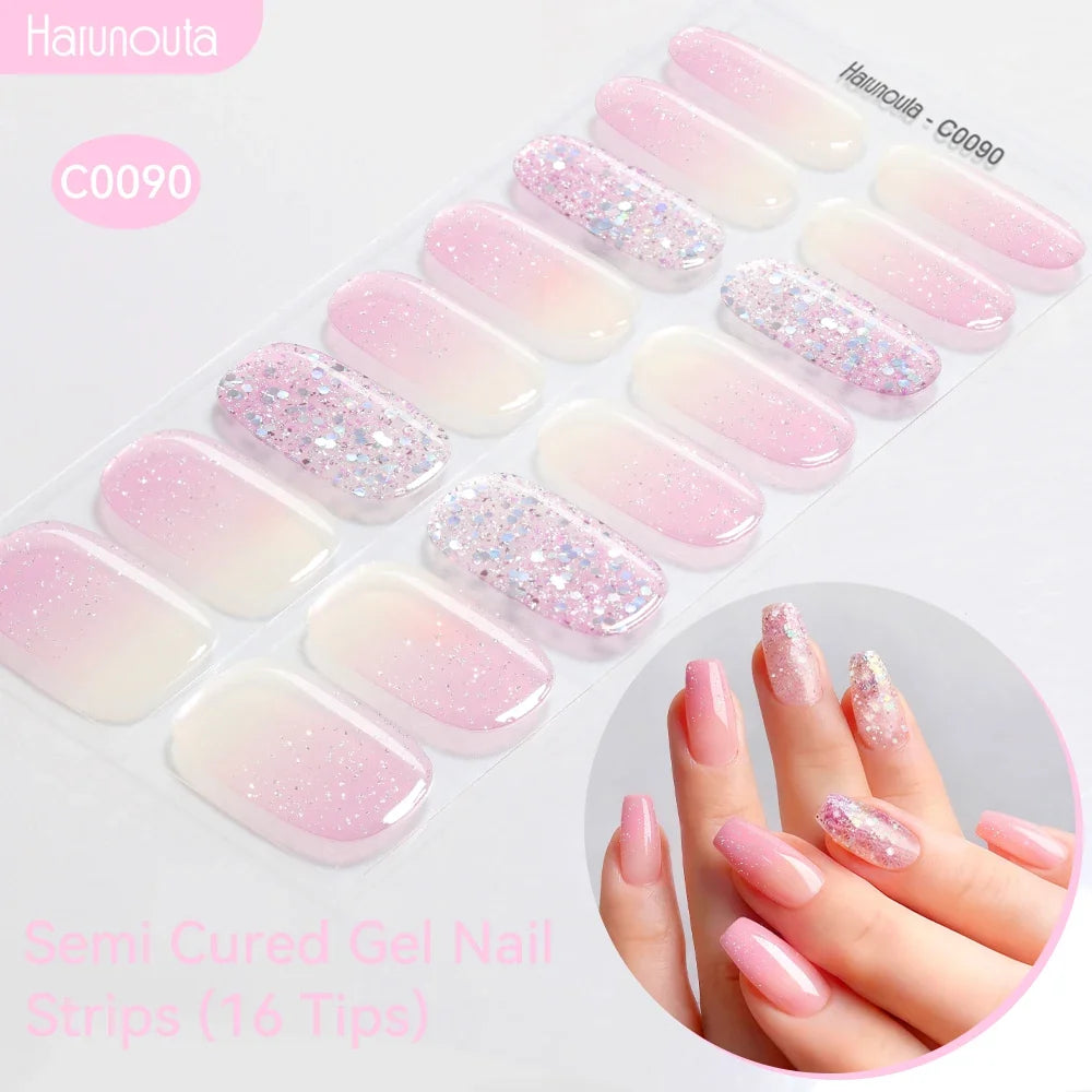 Gradient Auroras Semi Cured Gel Nail Strips Sparkly Shinning DIY Gel Polish Stickers for Nails Works with UV/LED Nail Lamps Blushimmer