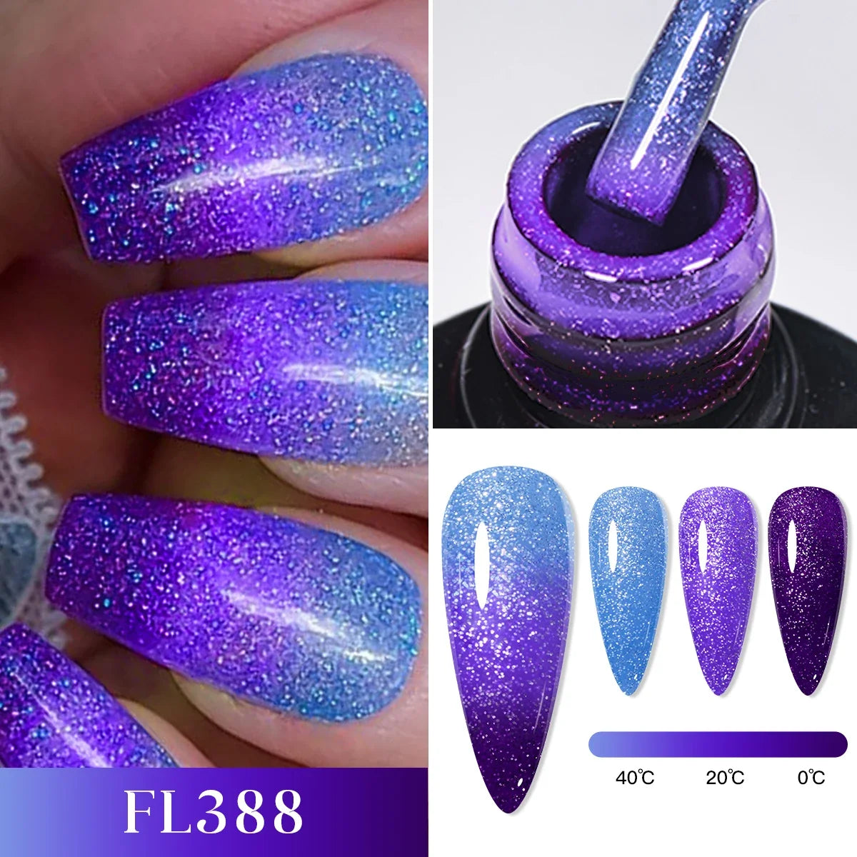 FOUR LILY 7ml Thermal Nail Gel Polish 3 Colors Changing Semi Permanent Soak Off UV/LED Nail Supplies Gel for Manicure Design Blushimmer