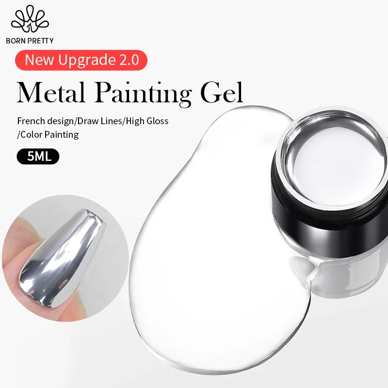 BORN PRETTY 5ml Metallic Painting Gel Polish Strong Silver Effection Nail Art Soak Off Gel Nail Polish Silver Mirror Gel Blushimmer