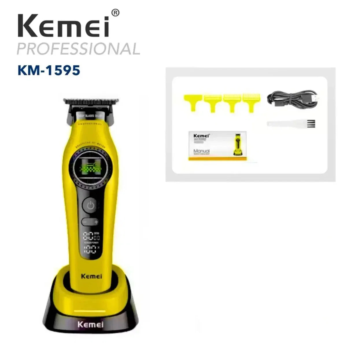 Kemei 1593 Barber Professional Hair Clipper Rechargeable Trimmer Electric Hair Cutting Machine External Rotor Brushless Motor Noventix