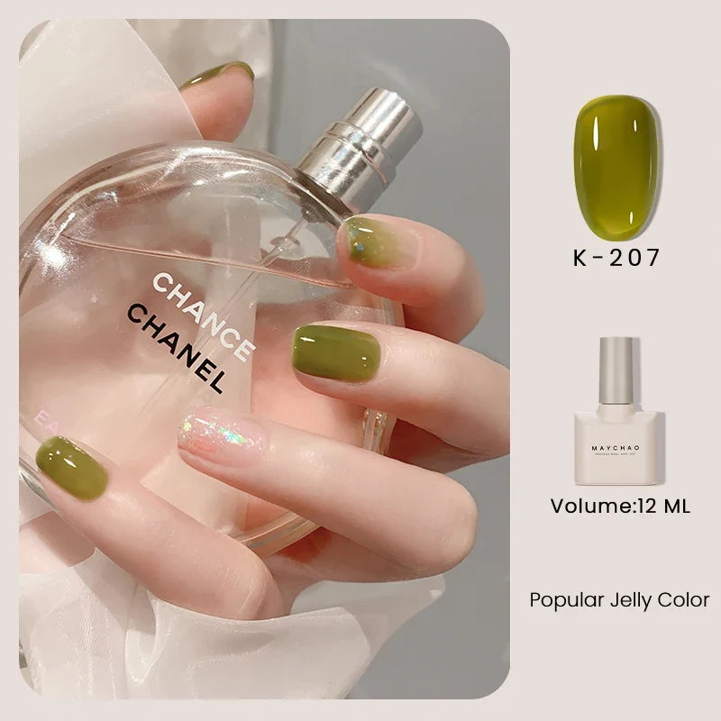 MAYCHAO 12ml Jelly Gel Nail Polish Semi Permanent Top Coat Soak Off UV LED Gel Art Nail Varnish Manicure Long Lasting Nail Gel Blushimmer