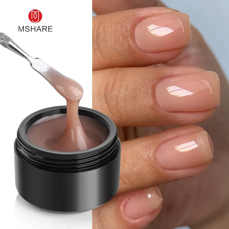 MSHARE 50ml Natural Nails Gel Builder Nalil Tpo Free Self Leveling Gel for Nail Extension Construction Pink Shade UV Led Gel Blushimmer