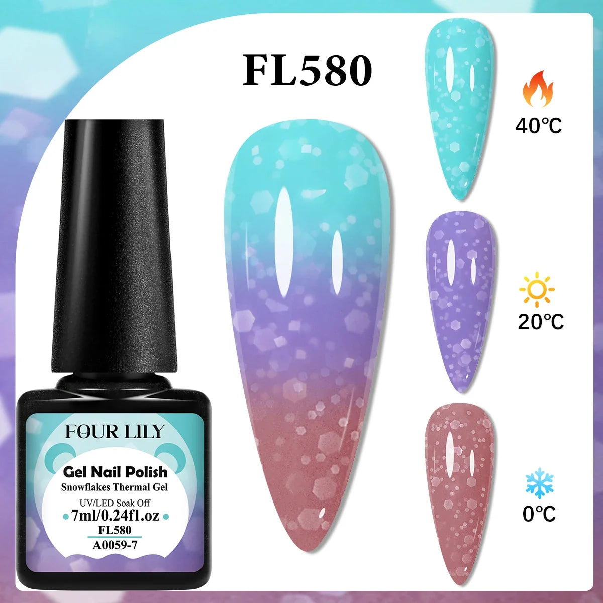 FOUR LILY 7ml Thermal Nail Gel Polish 3 Colors Changing Semi Permanent Soak Off UV/LED Nail Supplies Gel for Manicure Design Blushimmer