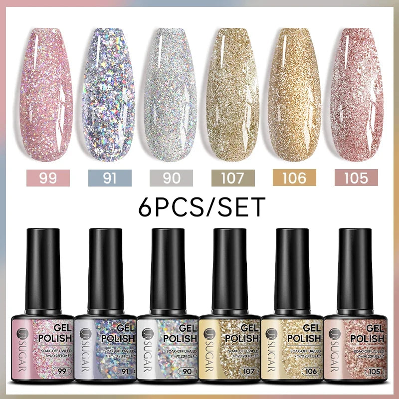 UR SUGAR 7ml All Season Gel Nail Polish Set Nude Pink Red Glitter Semi Permanent UV Gel Kits All For Manicure Soak Off Vernis Blushimmer