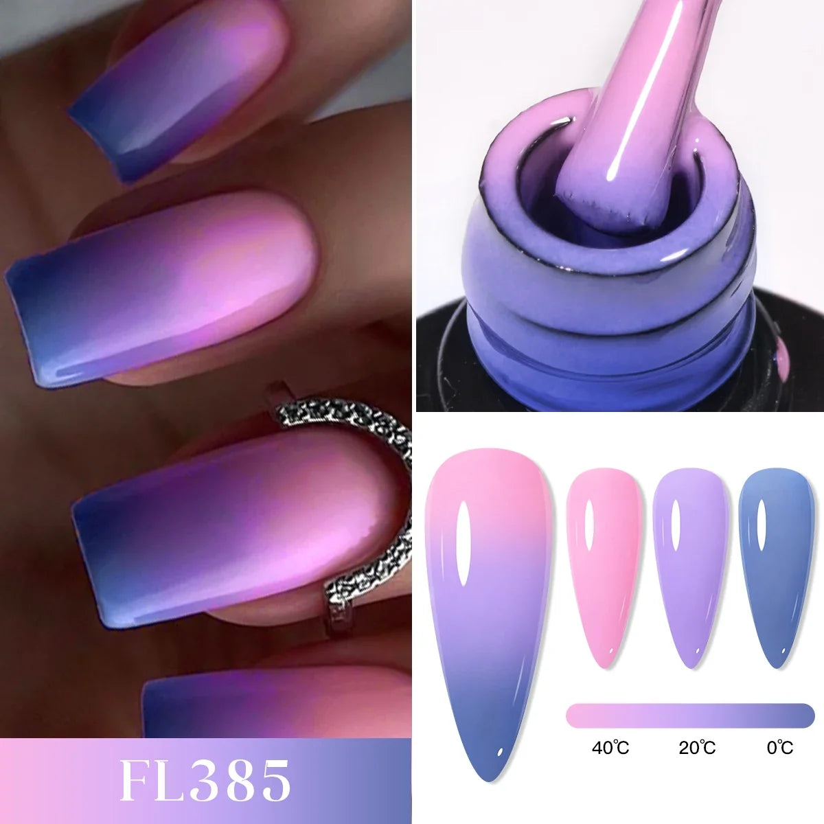 FOUR LILY 7ml Thermal Nail Gel Polish 3 Colors Changing Semi Permanent Soak Off UV/LED Nail Supplies Gel for Manicure Design Blushimmer