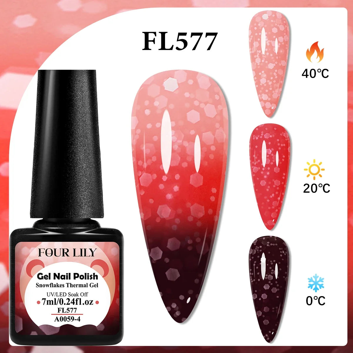 FOUR LILY 7ml Thermal Nail Gel Polish 3 Colors Changing Semi Permanent Soak Off UV/LED Nail Supplies Gel for Manicure Design Blushimmer