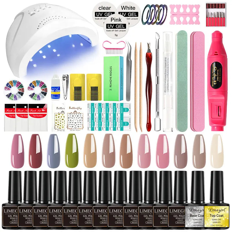 Nail Gel Polish Kit with Nail Drill and UV Light for Beginner Whole Nails Set Professional Manicure Salon & Home Art Tools Kit Blushimmer